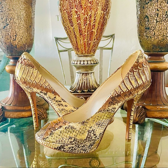 Christian Dior Python Leather Embossed Peep Toe Shoes - Picture 8 of 16